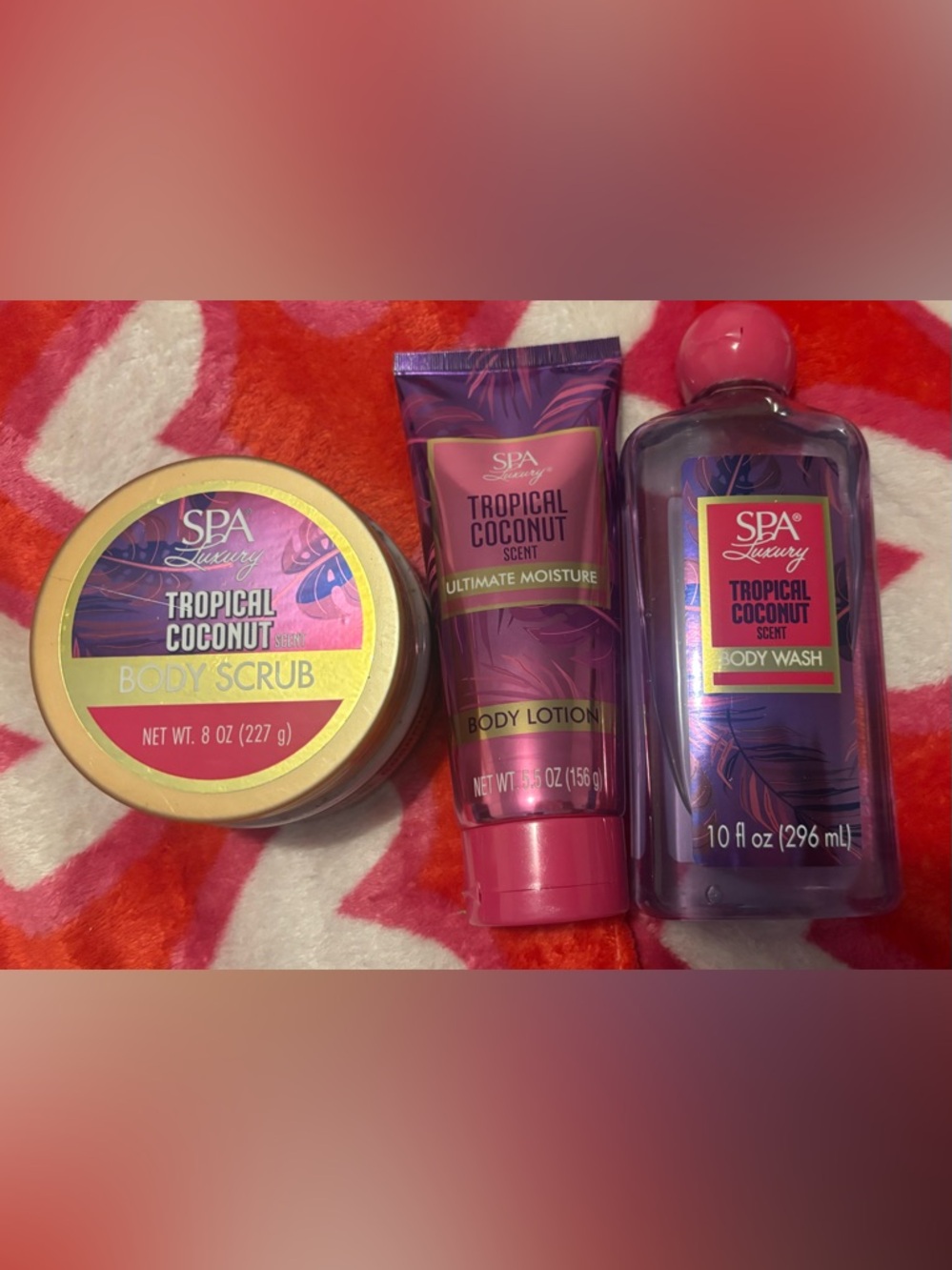 Tropical Coconut Body Scrub, Body wash and body lotion